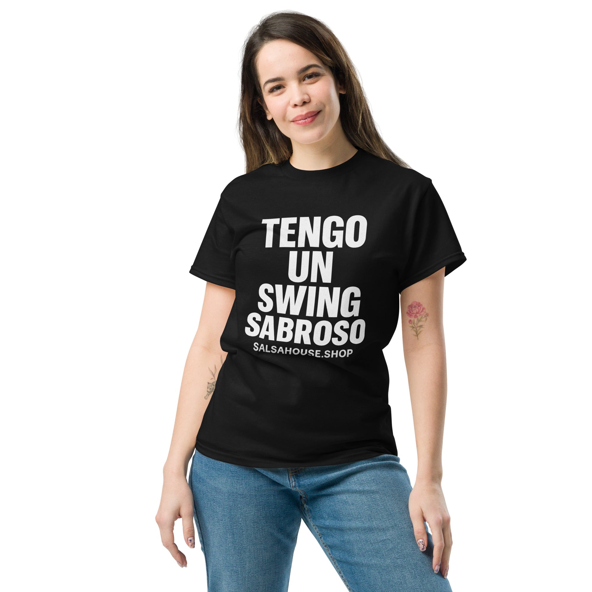 Unisex classic tee-TENGO UN SWING SABROSO-plain-black