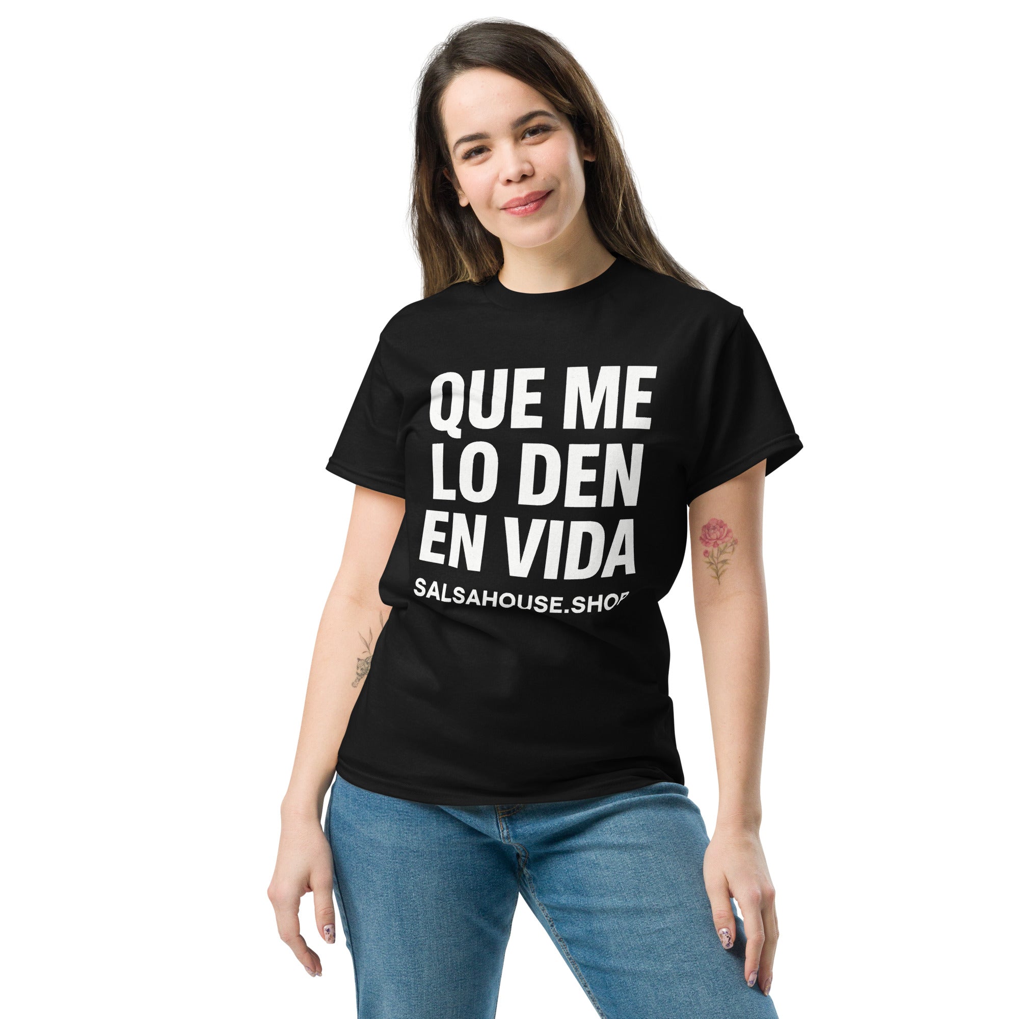 Unisex classic tee-QUE ME LO DEN EN VIDA-plain-black