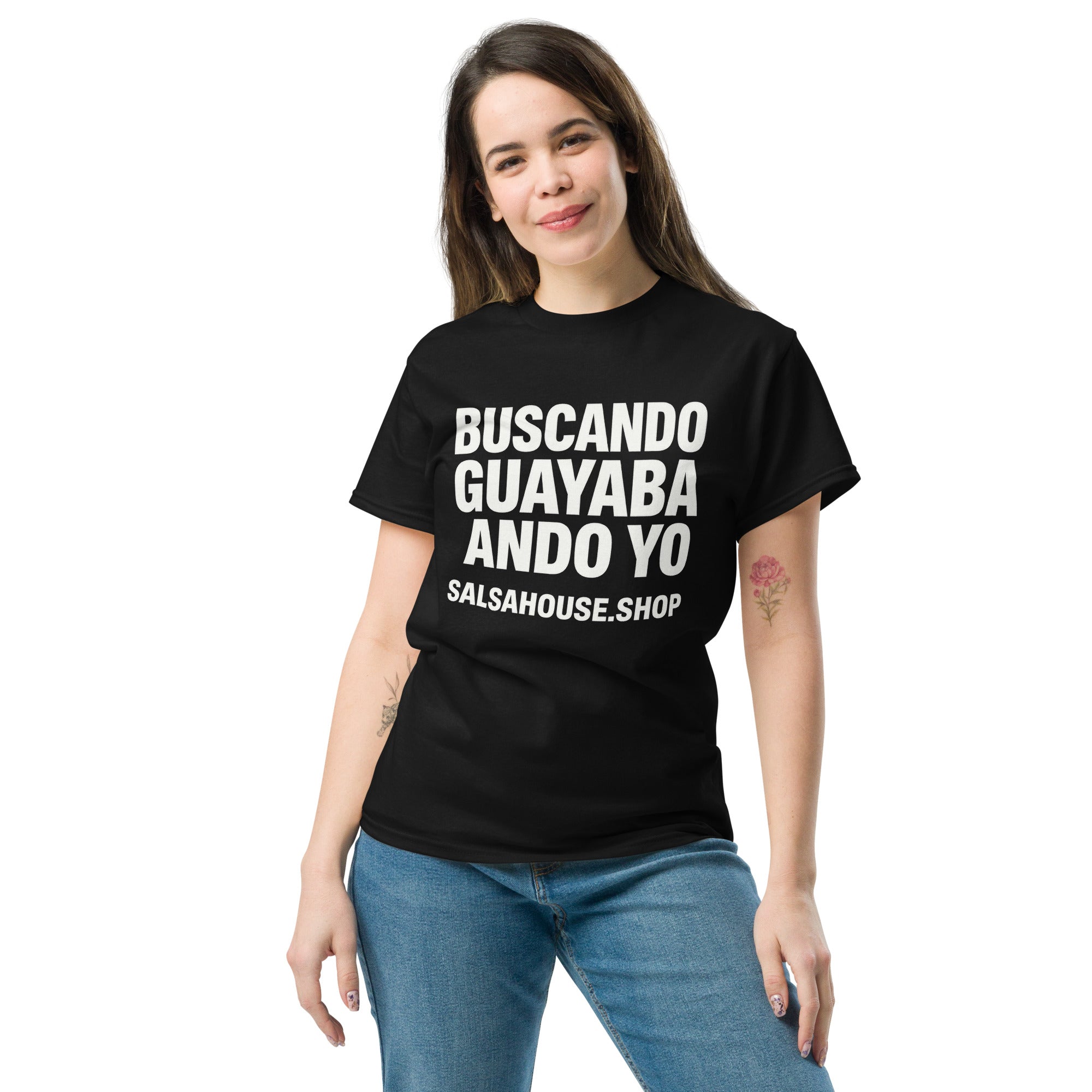 Unisex classic tee-BUSCANDO GUAYABA ANDO YO-plain-black
