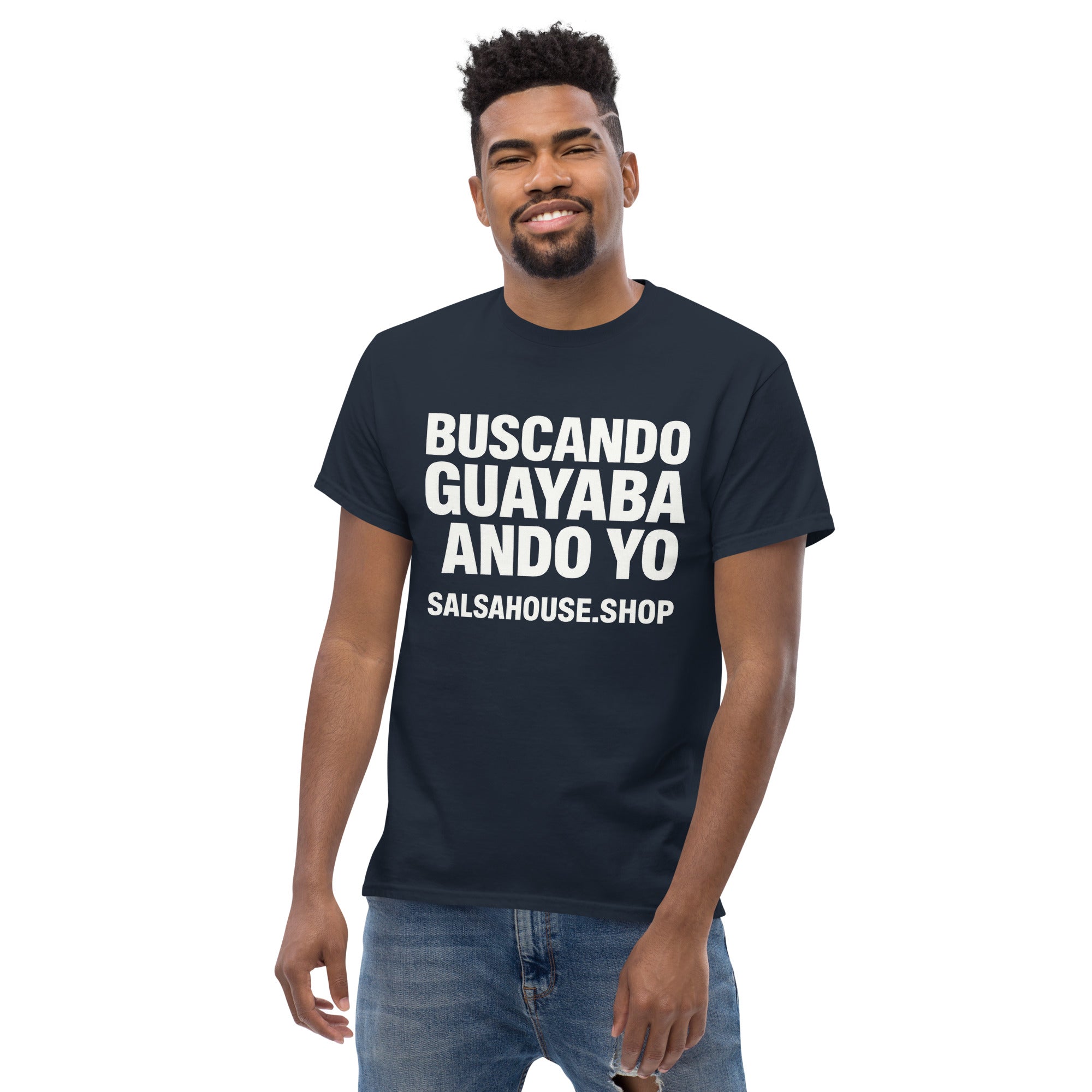 Unisex classic tee-BUSCANDO GUAYABA ANDO YO-plain-navy