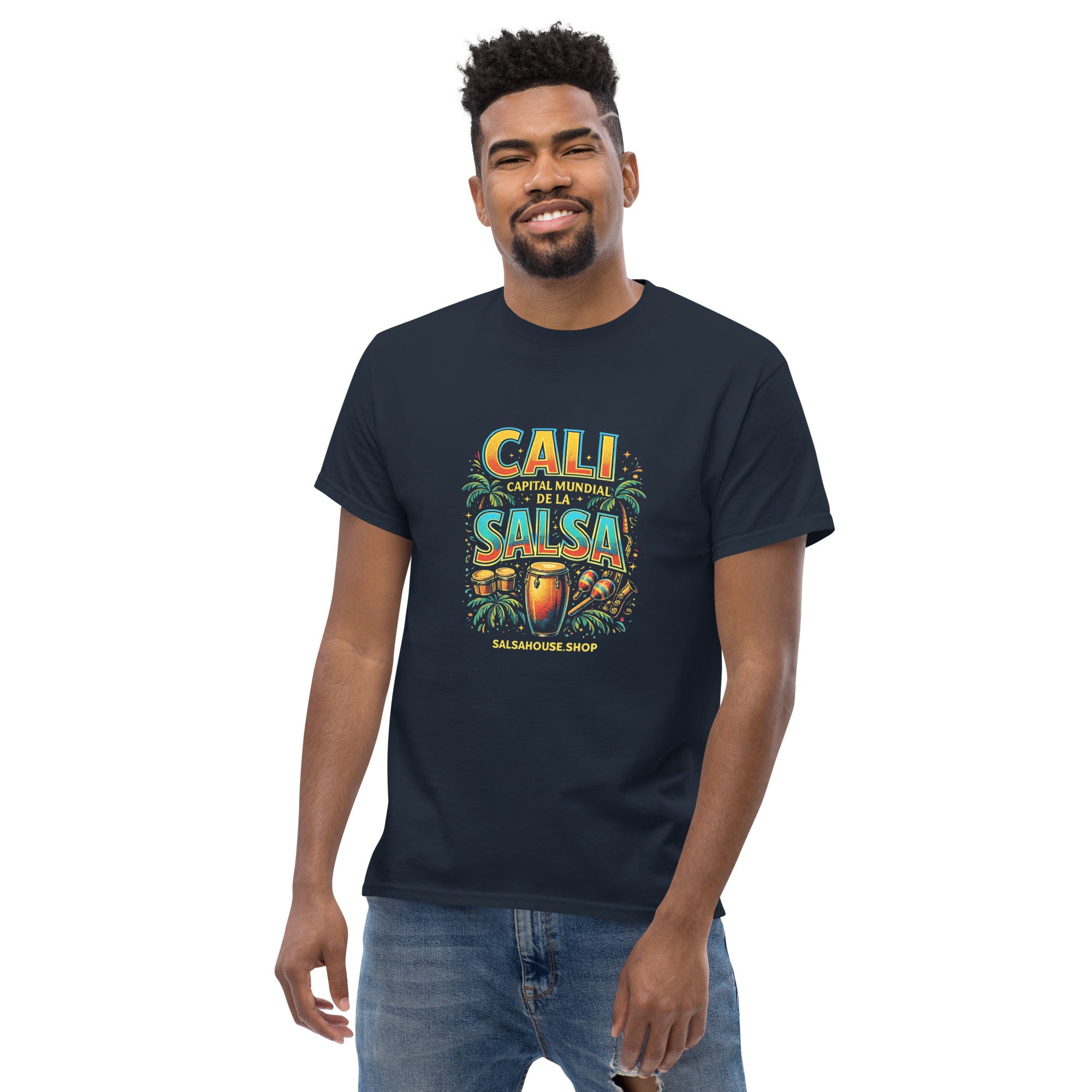 Unisex classic tee-CALI CAPITAL MUNDIAL DE LA SALSA-navy