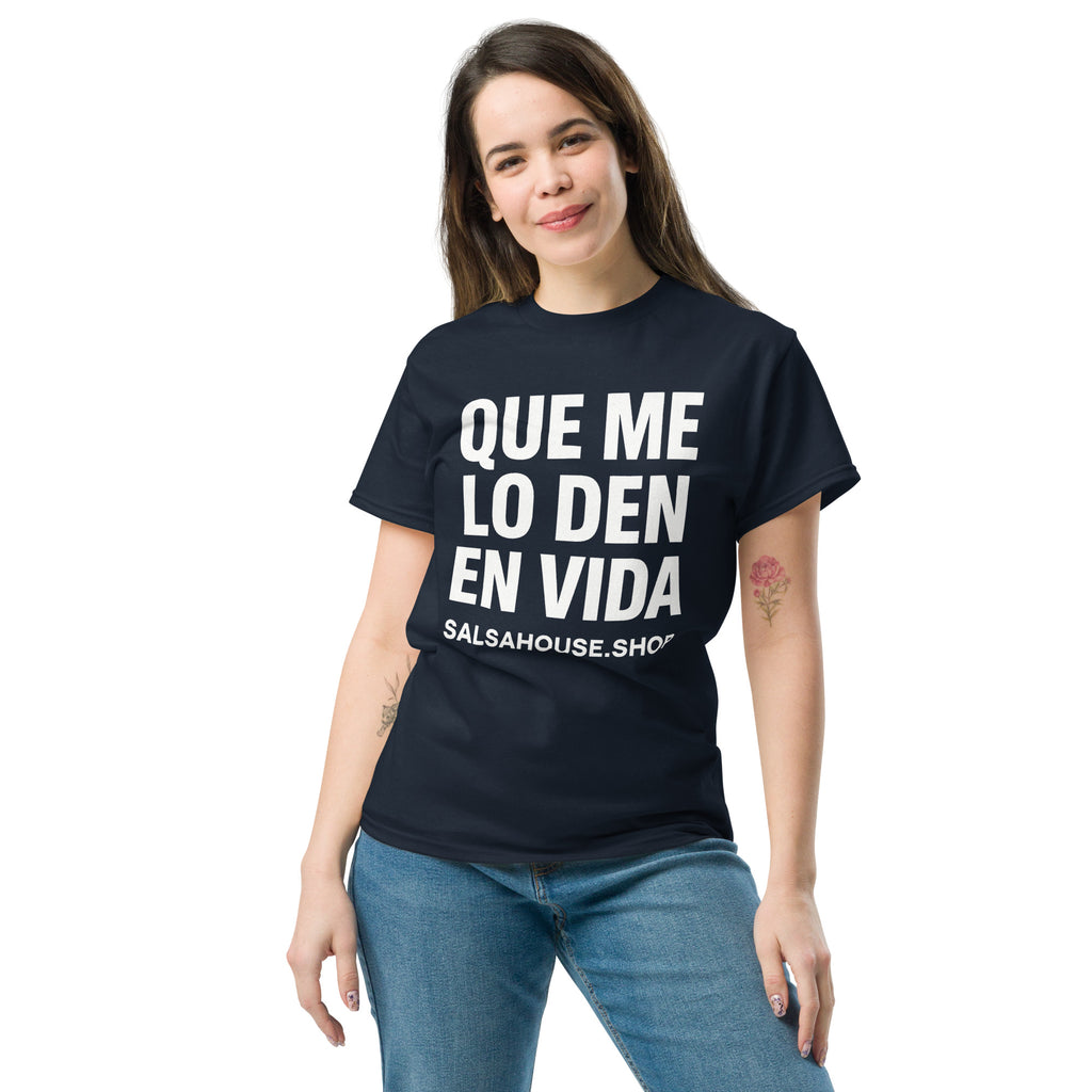 Unisex classic tee-QUE ME LO DEN EN VIDA-plain-navy